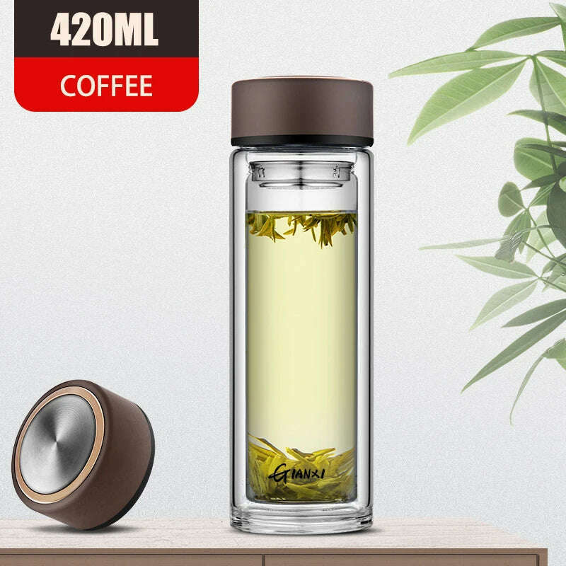 GIANXI Double-layer Glass Cup Heat-resistant Water Cups With Tea Drain Filter Office Large Capacity Glasses Drinkware