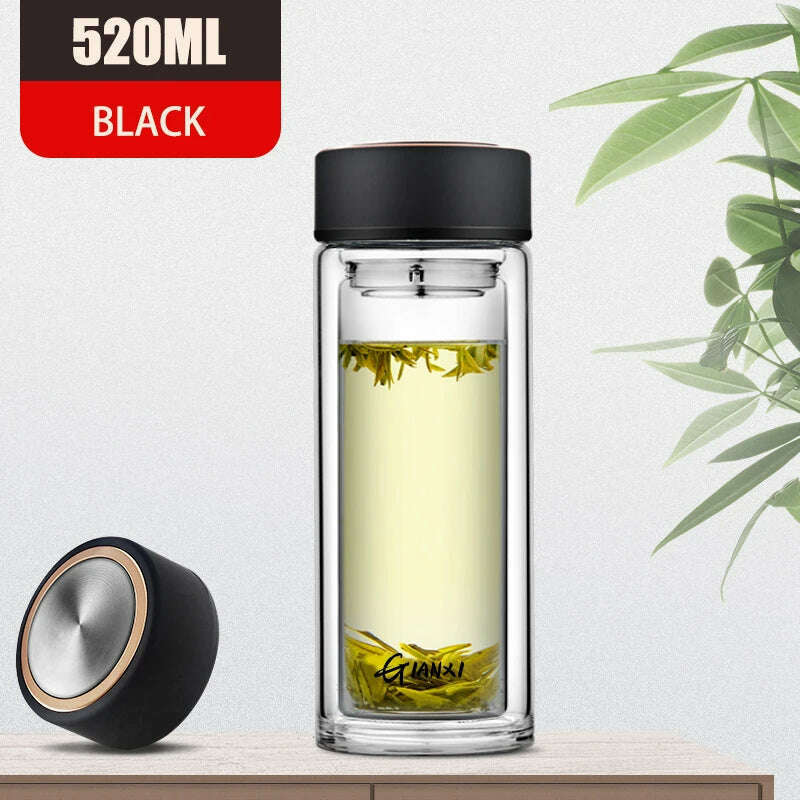 GIANXI Double-layer Glass Cup Heat-resistant Water Cups With Tea Drain Filter Office Large Capacity Glasses Drinkware