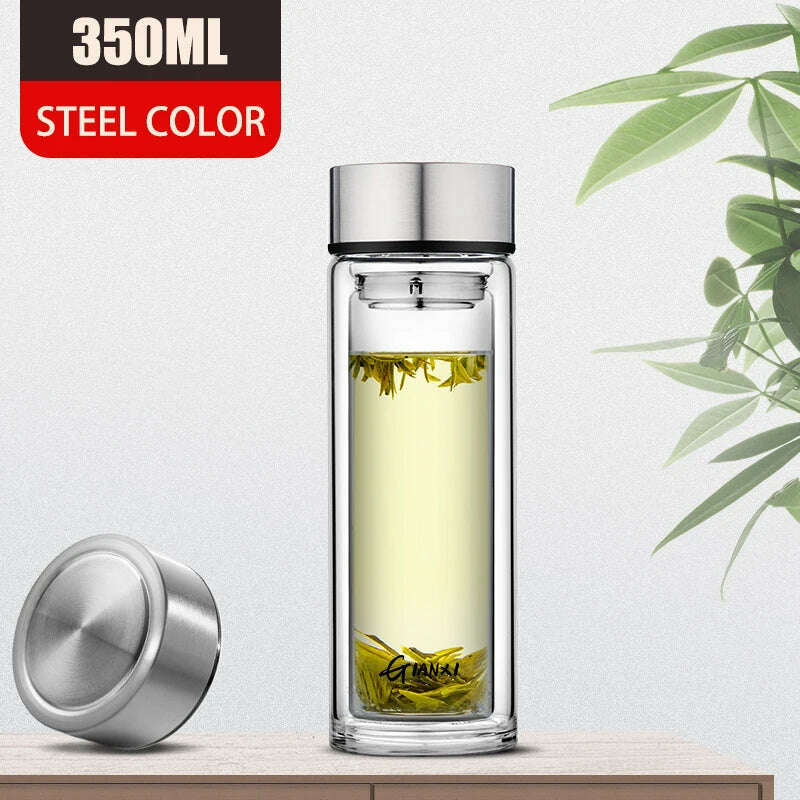 GIANXI Double-layer Glass Cup Heat-resistant Water Cups With Tea Drain Filter Office Large Capacity Glasses Drinkware