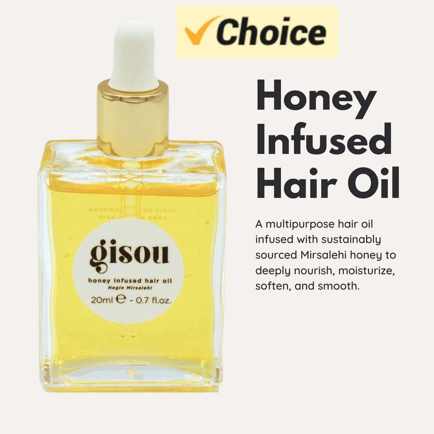 Gisou Honey Infused Hair Oil, Enriched with Mirsalehi Honey for Deep Nourishment, Hydration, Frizz Control, Heat Protection and