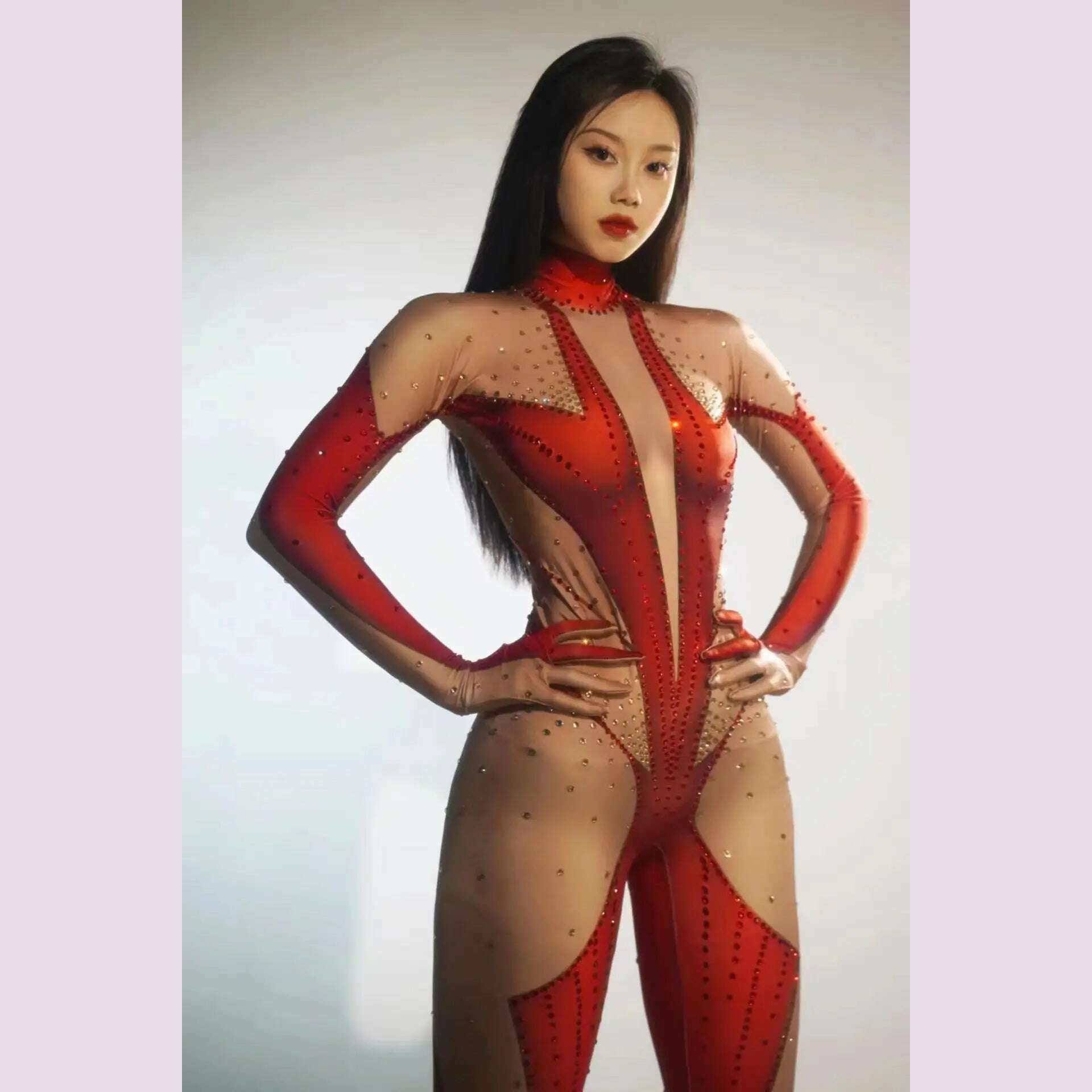 Glitter Rhinestones Jumpsuit for Women SexyStretch Dance Bodysuit Party Singer Stage WearBirthday Drag iueen Costumes Posui 7G
