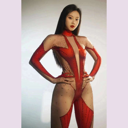 Glitter Rhinestones Jumpsuit for Women SexyStretch Dance Bodysuit Party Singer Stage WearBirthday Drag iueen Costumes Posui 7G