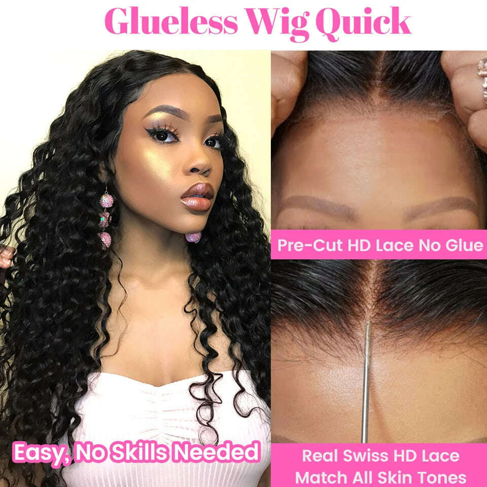 Glueless Human Hair Wigs Deep Wave Lace Frontal Wigs For Women 180% Quick Easy Install Glueless Wigs 4x4 Lace Wear And Go Wig