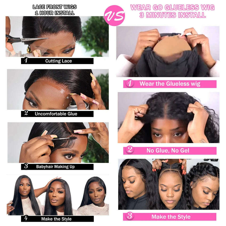 Glueless Human Hair Wigs Deep Wave Lace Frontal Wigs For Women 180% Quick Easy Install Glueless Wigs 4x4 Lace Wear And Go Wig