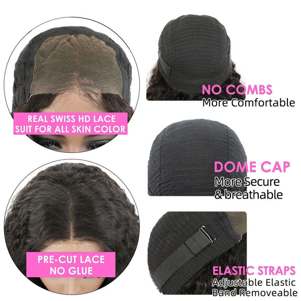 Glueless Human Hair Wigs Deep Wave Lace Frontal Wigs For Women 180% Quick Easy Install Glueless Wigs 4x4 Lace Wear And Go Wig
