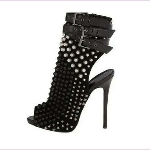 Gold Crystal Stud Embellished Short Ankle Boots Cut-outs Peep Toe Sandal Boots High Heels Summer Lady Suede Boots Shoes