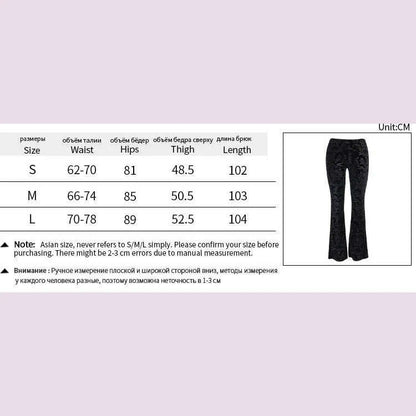 Gothic Retro Print Black Pants Women Harajuku High Waist Flared Pants 2023 Punk Velvet Trousers Vintage Streetwear Dark Academia