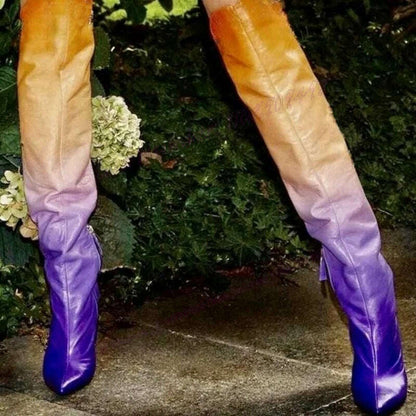 Gradient Matte Leather Knee High Boots Pointed Toe Shoes for Women Stiletto High Heels Sexy Lady Shoes 2023 Zapatos Para Mujere