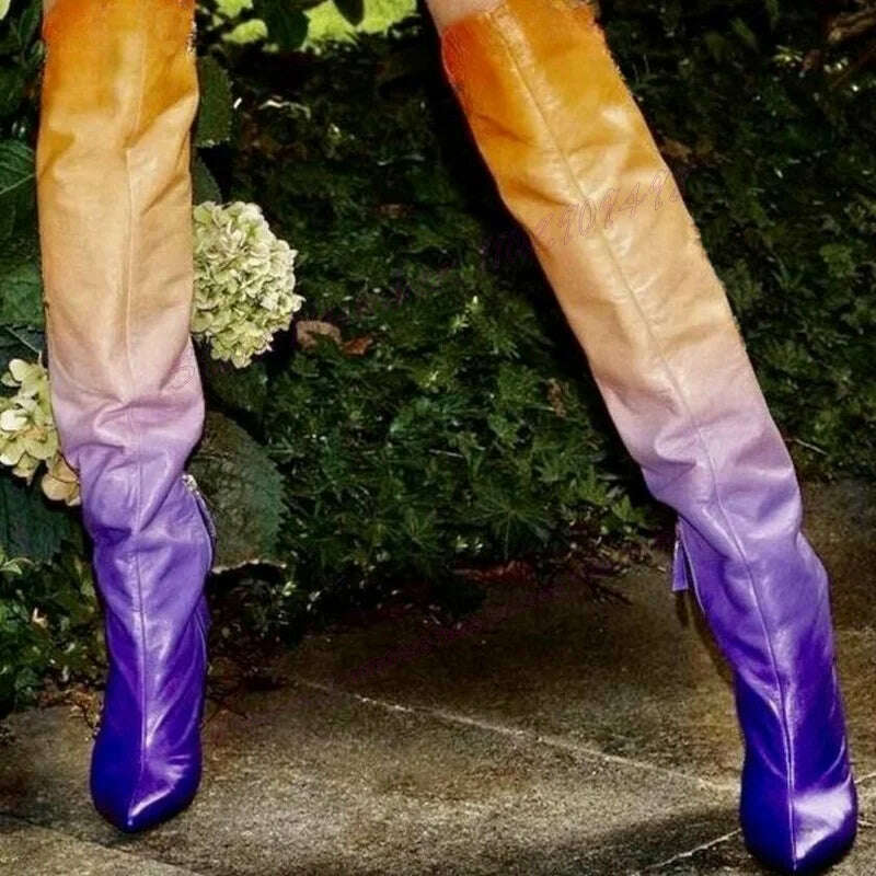 Gradient Matte Leather Knee High Boots Pointed Toe Shoes for Women Stiletto High Heels Sexy Lady Shoes 2023 Zapatos Para Mujere