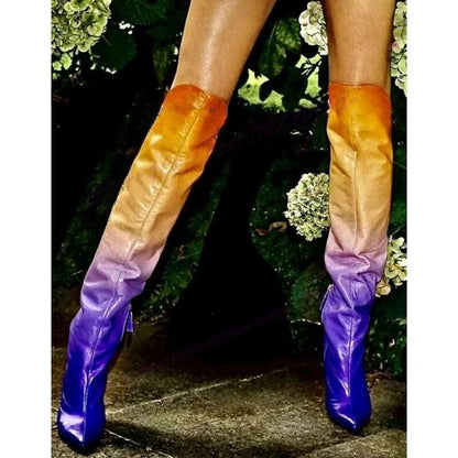 Gradient Matte Leather Knee High Boots Pointed Toe Shoes for Women Stiletto High Heels Sexy Lady Shoes 2023 Zapatos Para Mujere