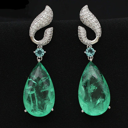 Green Fushia Purple Teardrop Dangle Earrings for Women Elegant Luxury Jewelry Evening Party Birthday Gift