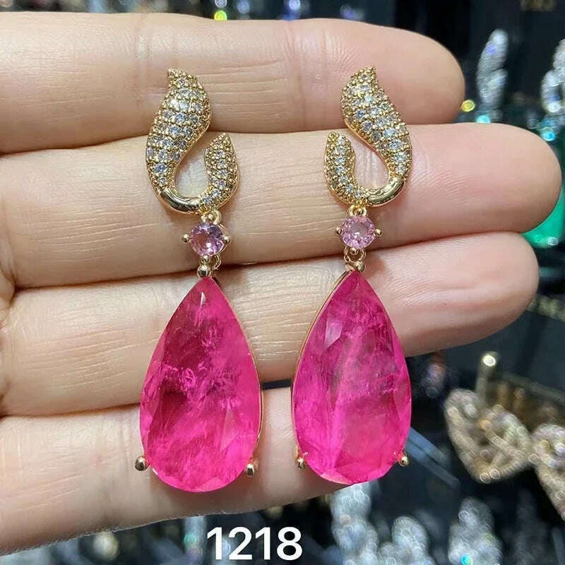 Green Fushia Purple Teardrop Dangle Earrings for Women Elegant Luxury Jewelry Evening Party Birthday Gift