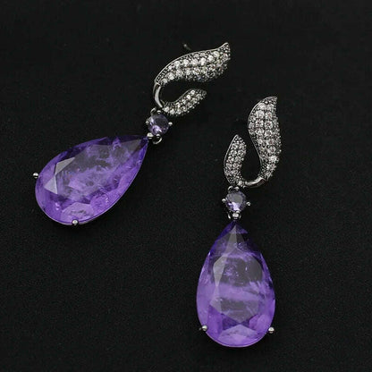 Green Fushia Purple Teardrop Dangle Earrings for Women Elegant Luxury Jewelry Evening Party Birthday Gift