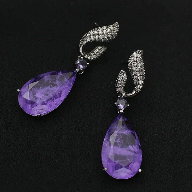 Green Fushia Purple Teardrop Dangle Earrings for Women Elegant Luxury Jewelry Evening Party Birthday Gift