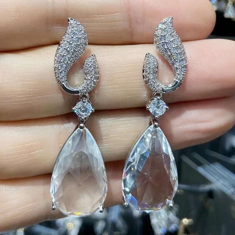 Green Fushia Purple Teardrop Dangle Earrings for Women Elegant Luxury Jewelry Evening Party Birthday Gift