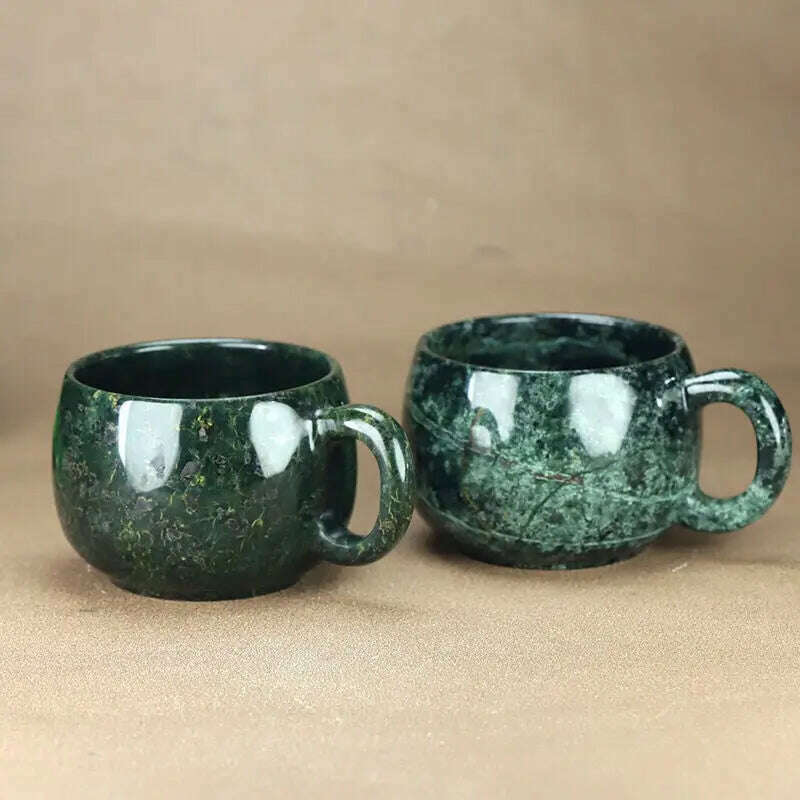 Green Jade Teacup Mug Chinese Medicine King Stone Health Jade Cup Natural Magnetic Stones Coffee Mugs Water Glass Gongfu Teaware