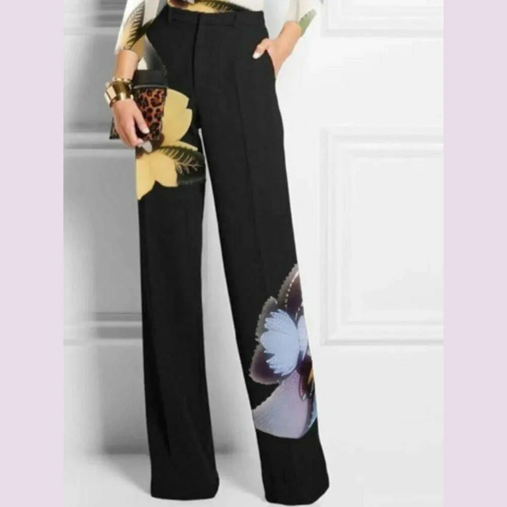 Gymystars Women's Two Pieces Set Pant Sets Colorful Skinny Flower Print T-Shirts High Waisted Pants  Trousers Female Top&bottom