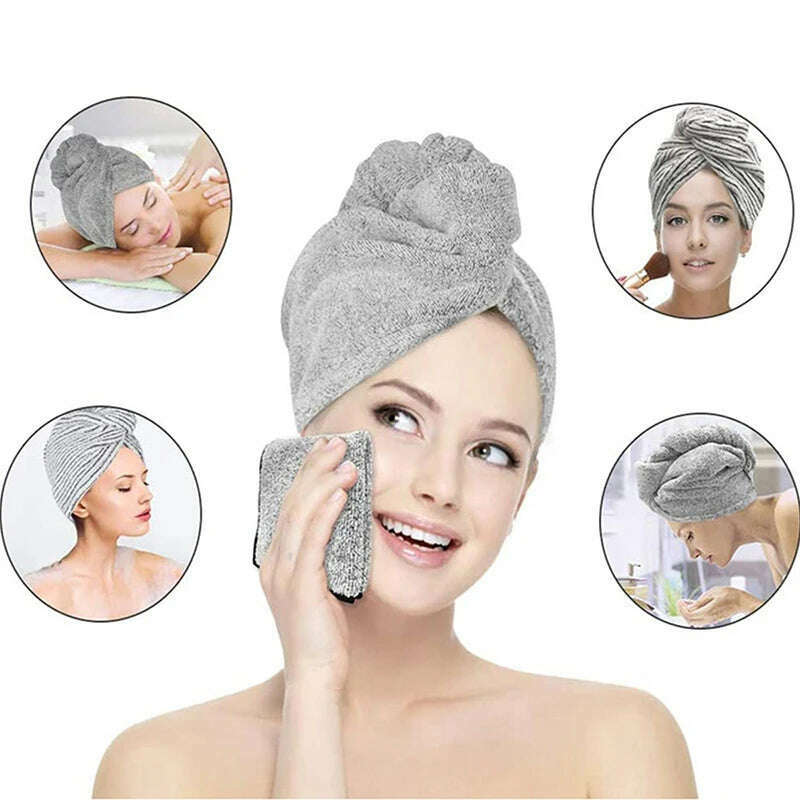 Hair Towels Bath Head Bamboo Charcoal Fiber Turban Wrap Quick Dry Anti-Frizz Hair Towels For Drying Hair Women Girls Bathroom