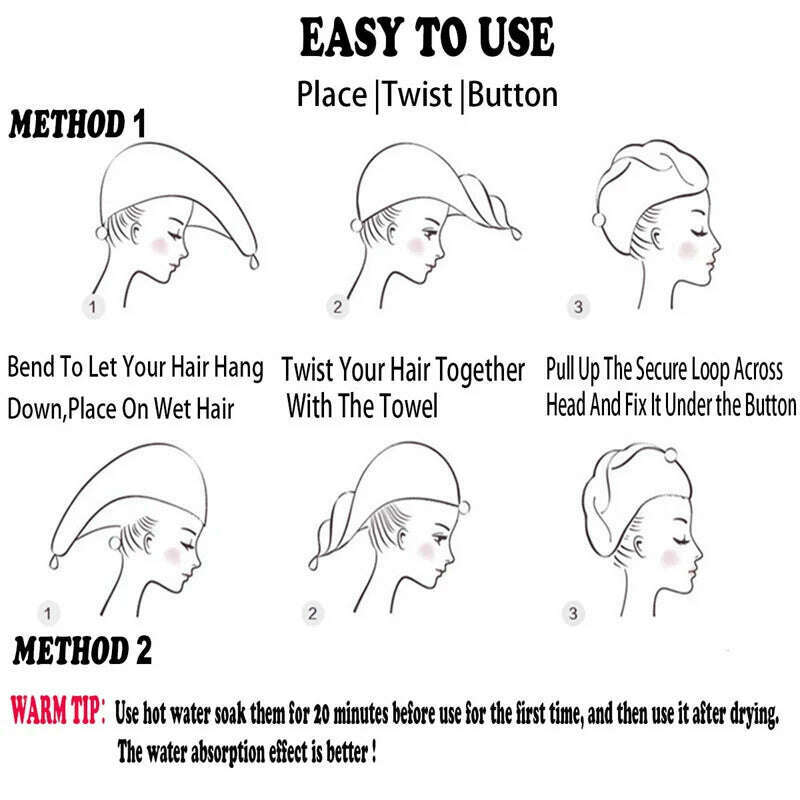 Hair Towels Bath Head Bamboo Charcoal Fiber Turban Wrap Quick Dry Anti-Frizz Hair Towels For Drying Hair Women Girls Bathroom