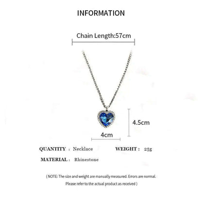 Heart of Ocean Blue Heart Necklaces for Women Rhinestone Crystal Long Chain Necklaces Love Forever Jewelry For Party Gifts