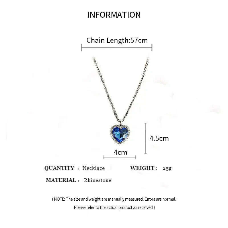 Heart of Ocean Blue Heart Necklaces for Women Rhinestone Crystal Long Chain Necklaces Love Forever Jewelry For Party Gifts