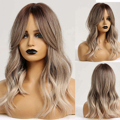 HENRY MARGU Red Copper Ginger Synthetic Wigs with Bangs Medium Water Wave Natural Bob Daily Hair Wigs for Women Heat Resistant