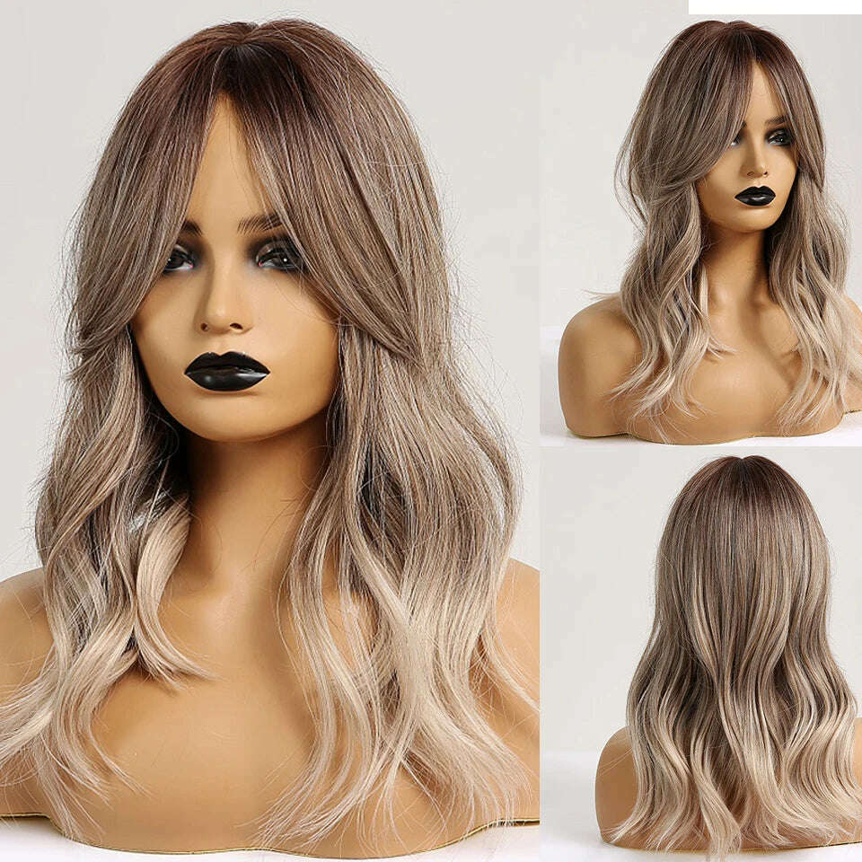HENRY MARGU Red Copper Ginger Synthetic Wigs with Bangs Medium Water Wave Natural Bob Daily Hair Wigs for Women Heat Resistant