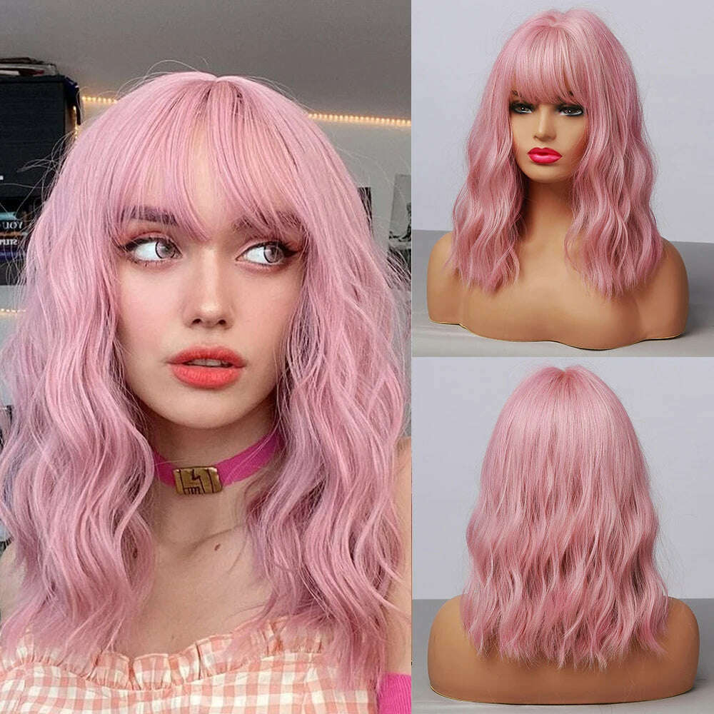 HENRY MARGU Red Copper Ginger Synthetic Wigs with Bangs Medium Water Wave Natural Bob Daily Hair Wigs for Women Heat Resistant