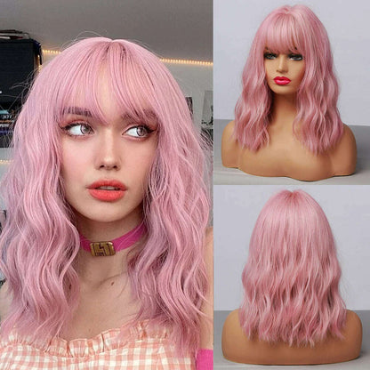 HENRY MARGU Red Copper Ginger Synthetic Wigs with Bangs Medium Water Wave Natural Bob Daily Hair Wigs for Women Heat Resistant