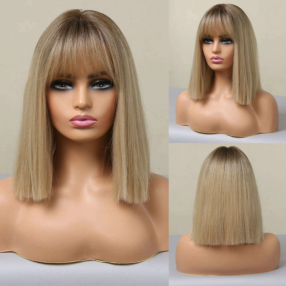 HENRY MARGU Red Copper Ginger Synthetic Wigs with Bangs Medium Water Wave Natural Bob Daily Hair Wigs for Women Heat Resistant