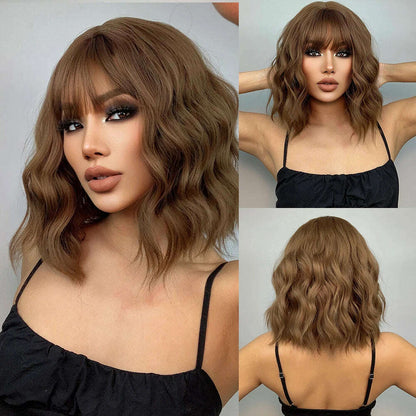 HENRY MARGU Red Copper Ginger Synthetic Wigs with Bangs Medium Water Wave Natural Bob Daily Hair Wigs for Women Heat Resistant