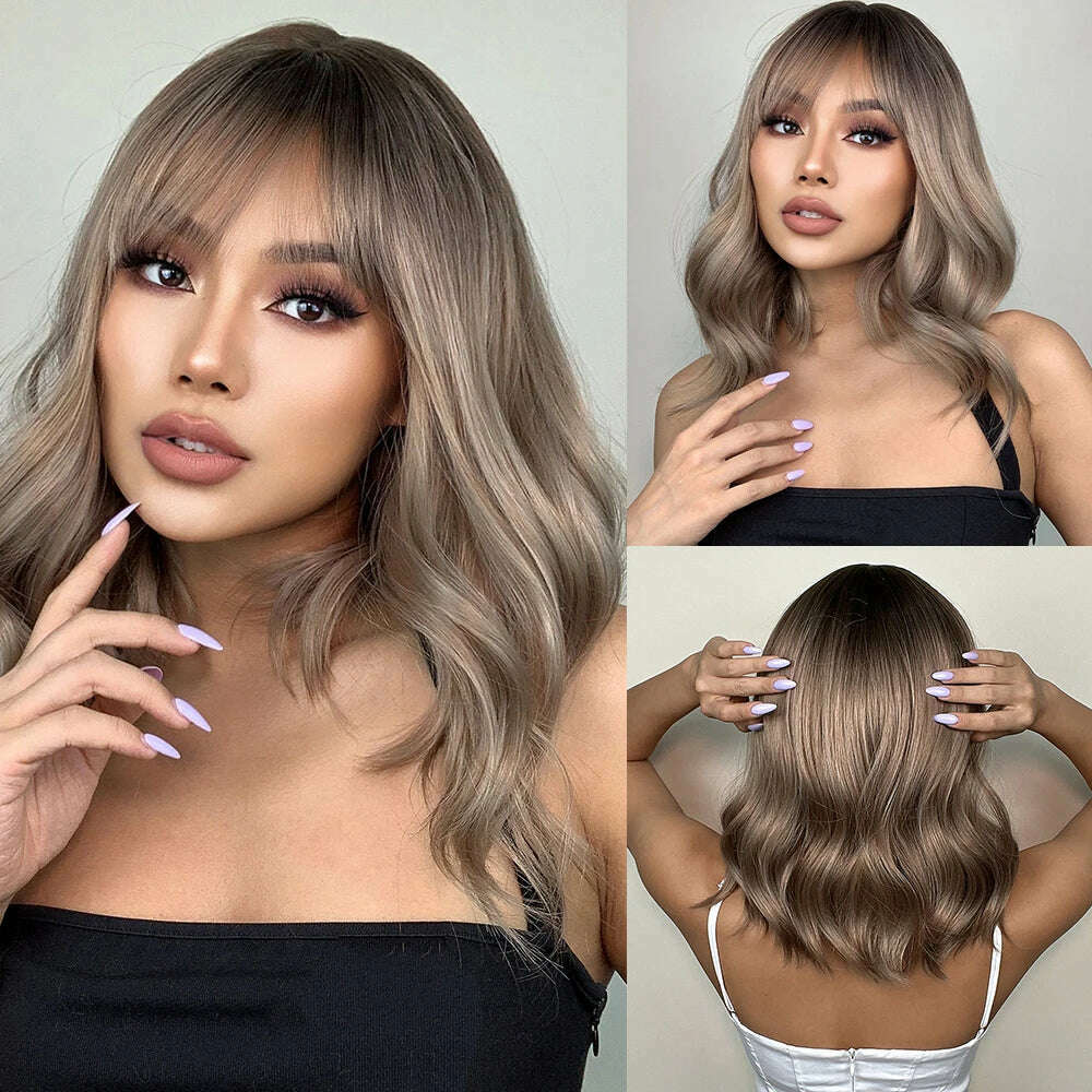 HENRY MARGU Red Copper Ginger Synthetic Wigs with Bangs Medium Water Wave Natural Bob Daily Hair Wigs for Women Heat Resistant