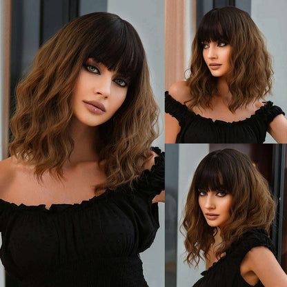 HENRY MARGU Red Copper Ginger Synthetic Wigs with Bangs Medium Water Wave Natural Bob Daily Hair Wigs for Women Heat Resistant