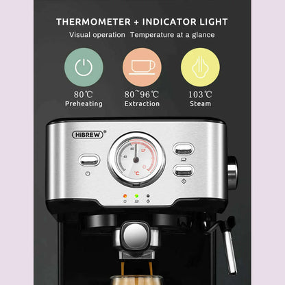HiBREW Coffee Machine Cafetera 20 Bar Espresso Inox Semi Automatic Expresso Cappuccino Hot Water Steam Temperature Display H5