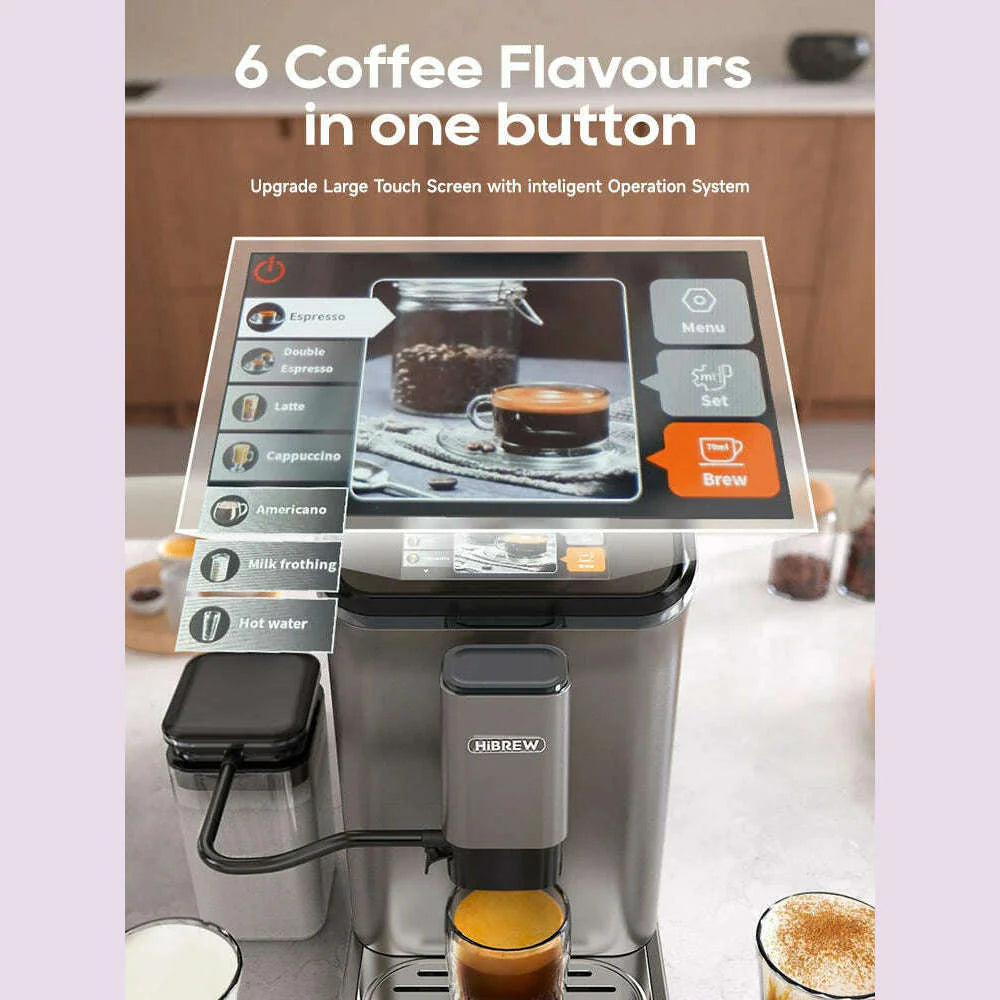HiBREW Fully Automatic Espresso Machine Cappuccino Milk System 6 Coffee Varieties Intuitive Touch Display With Grinder H16
