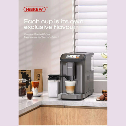 HiBREW Fully Automatic Espresso Machine Cappuccino Milk System 6 Coffee Varieties Intuitive Touch Display With Grinder H16