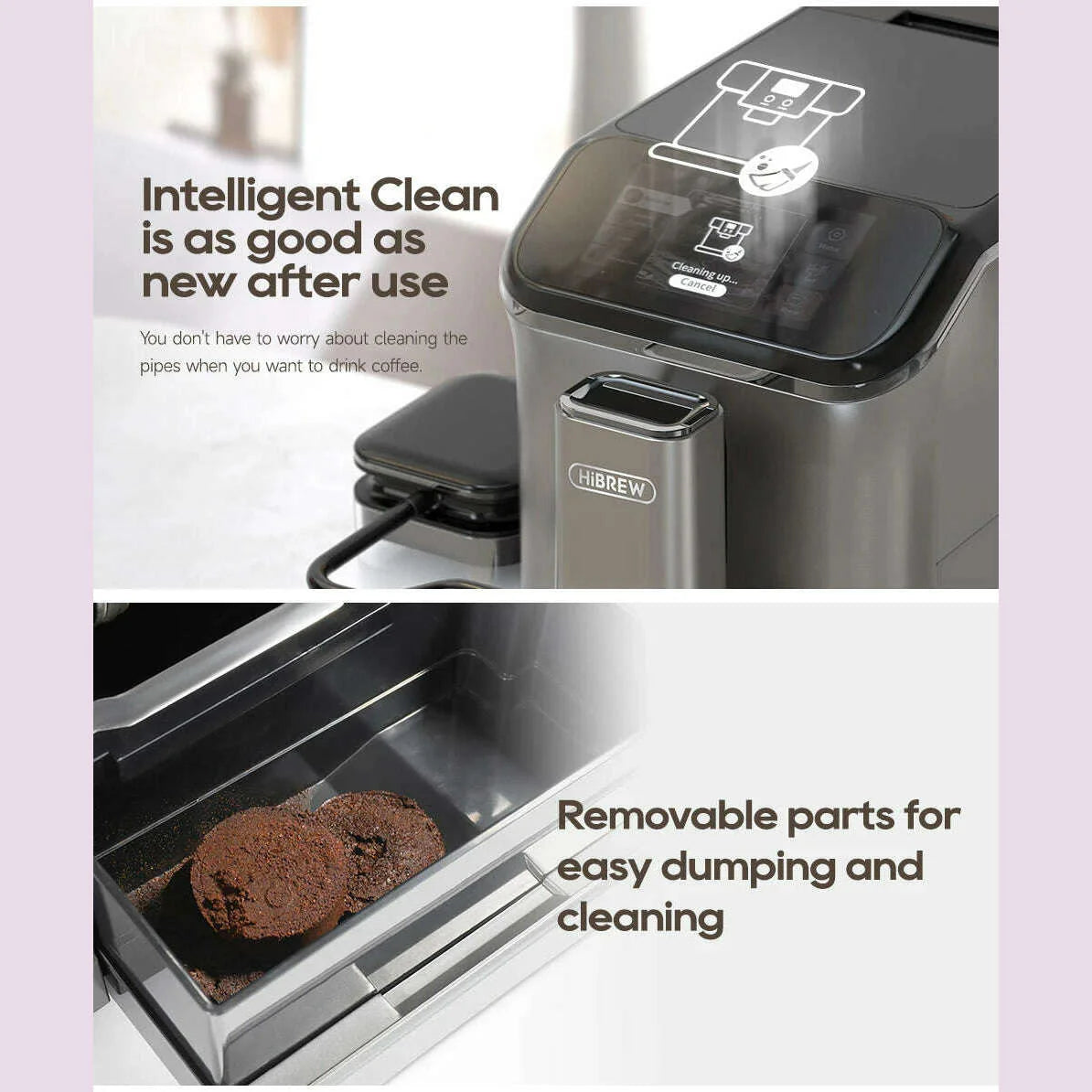 HiBREW Fully Automatic Espresso Machine Cappuccino Milk System 6 Coffee Varieties Intuitive Touch Display With Grinder H16