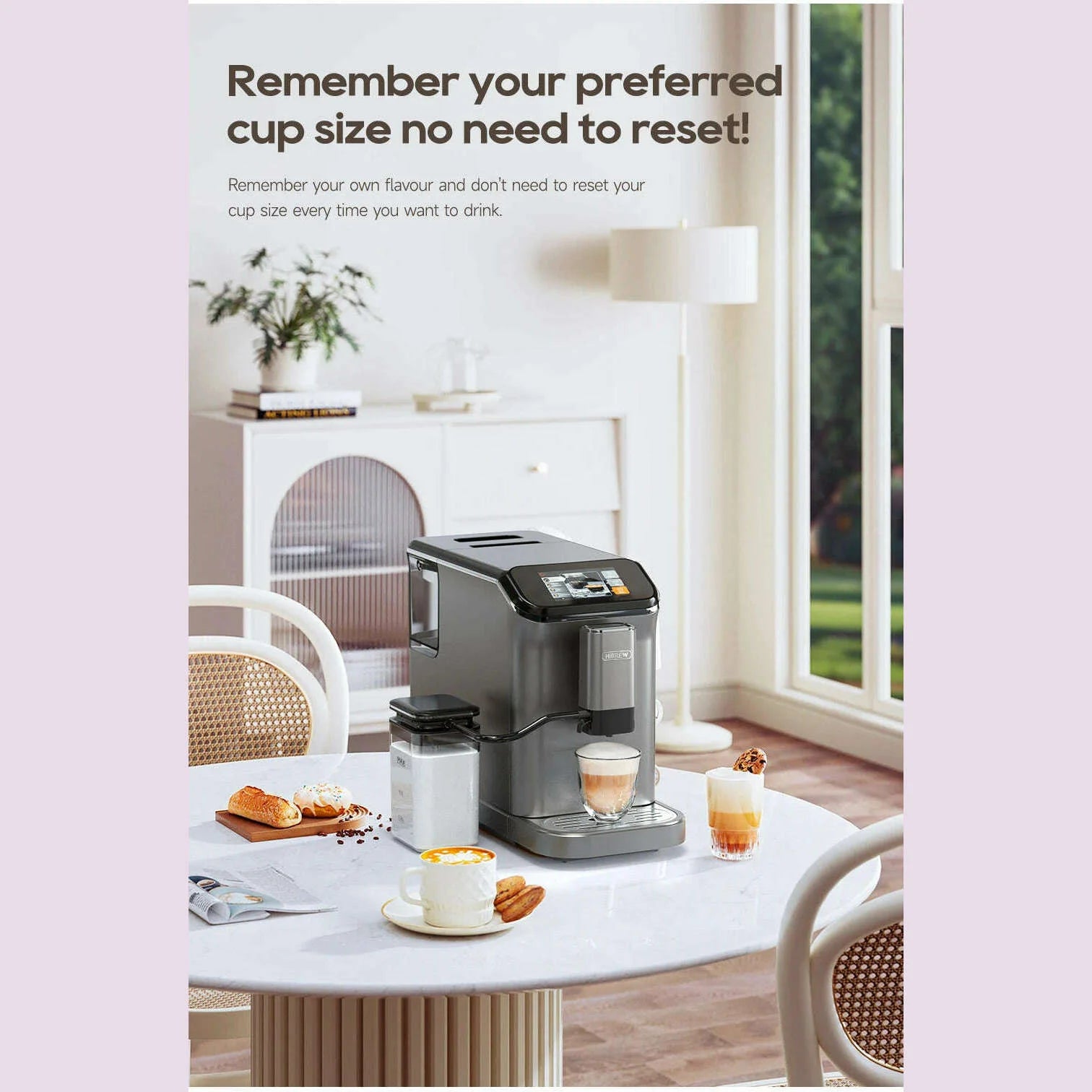 HiBREW Fully Automatic Espresso Machine Cappuccino Milk System 6 Coffee Varieties Intuitive Touch Display With Grinder H16