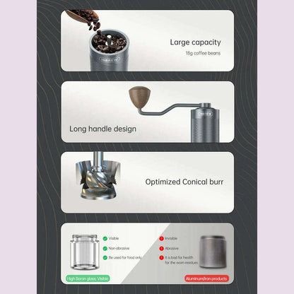 HiBREW Manual Coffee Grinder Portable High Quality Hand Grinder Mill Aluminium With Visual Bean Storage G4