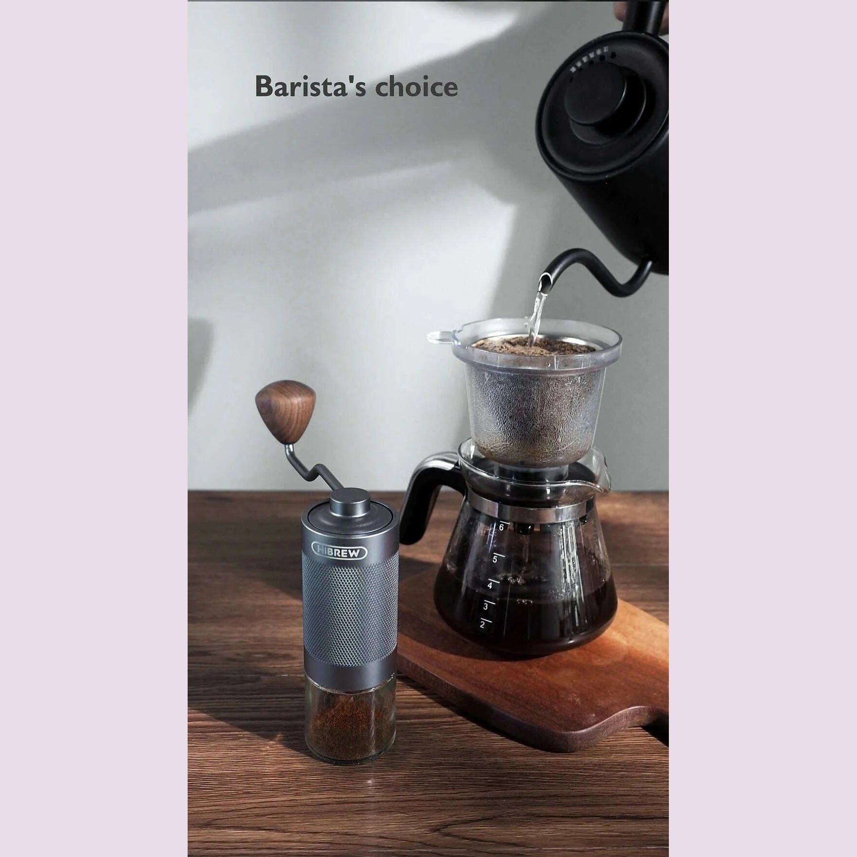 HiBREW Manual Coffee Grinder Portable High Quality Hand Grinder Mill Aluminium With Visual Bean Storage G4