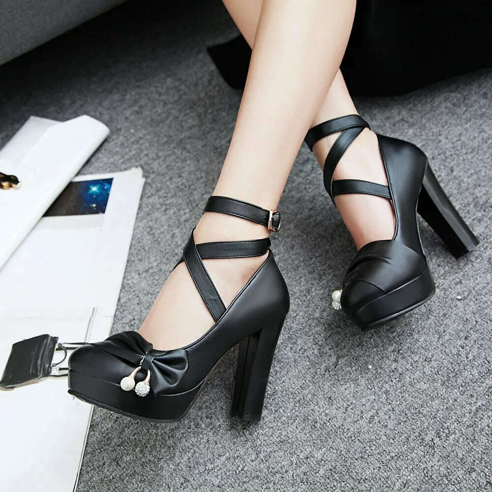 High Heels Women 2024 Trend Chunky Heels Platform Lolita Mary Jane Elegant Party Korean Shoes Dress White The Glossy Fashion