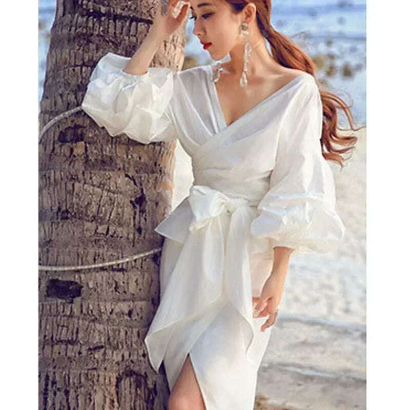 High Quality Women's Blouses & Shirts Lace Up Puff Sleeve V-neck blouse for women lady casual Long Sleeve Shirts For Women