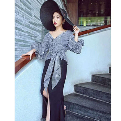 High Quality Women's Blouses & Shirts Lace Up Puff Sleeve V-neck blouse for women lady casual Long Sleeve Shirts For Women