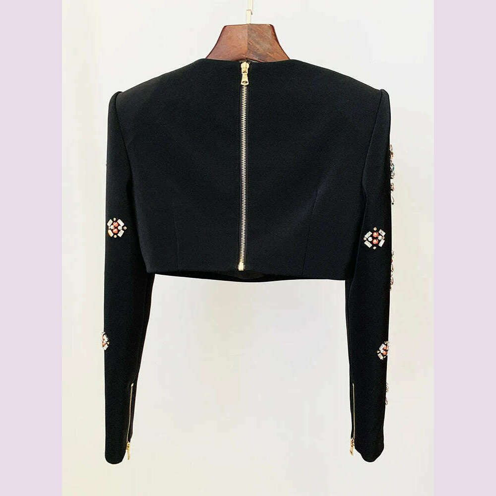HIGH STREET Newest 2023 Designer Runway Suit Set Women's O-neck Zip Back Cropped Tops Mini Skirt Set 2pcs
