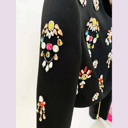 HIGH STREET Newest 2023 Designer Runway Suit Set Women's O-neck Zip Back Cropped Tops Mini Skirt Set 2pcs