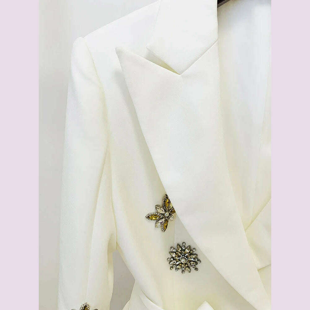 HIGH STREET Newest Fashion 2023 Designer Jacket Women's Slit Sleeve Rhinestone Diamonds Beading Belted Blazer