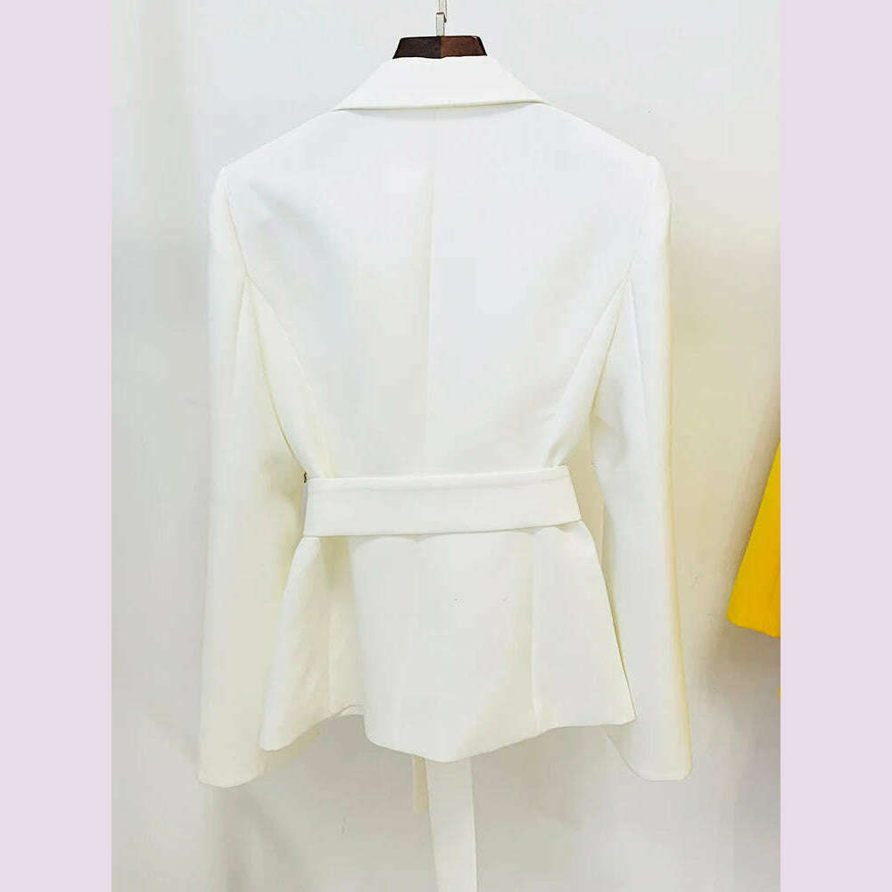 HIGH STREET Newest Fashion 2023 Designer Jacket Women's Slit Sleeve Rhinestone Diamonds Beading Belted Blazer