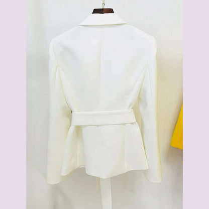 HIGH STREET Newest Fashion 2023 Designer Jacket Women's Slit Sleeve Rhinestone Diamonds Beading Belted Blazer