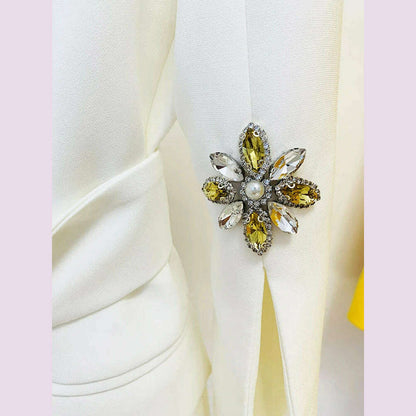 HIGH STREET Newest Fashion 2023 Designer Jacket Women's Slit Sleeve Rhinestone Diamonds Beading Belted Blazer