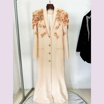 HIGH STREET Newest Fashion 2024 Designer Maxi Dresses Women's Long Sleeve Stunning Flowers Appliques Beaded Long Dress